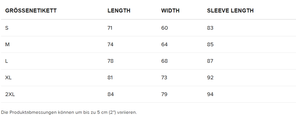 Ziptie Windbreaker Size Guide